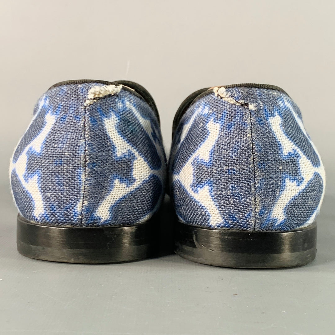 GIORGIO ARMANI Size 10.5 Blue White Tie Dye Canvas Slip On Loafers