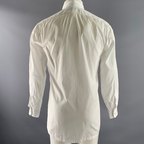 CHARVET Size M White Cotton Pointed Collar Long Sleeve Shirt