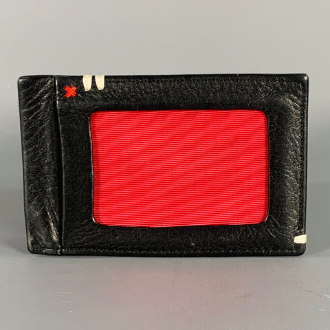 PAUL SMITH Black Red Contrast Stitch Leather Cardholder Wallet