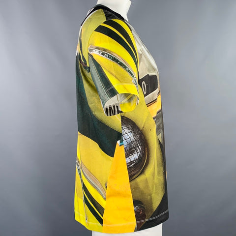 HELMUT LANG Size L Yellow Multi Color Taxi Cab Print Cotton Crew Neck T-shirt