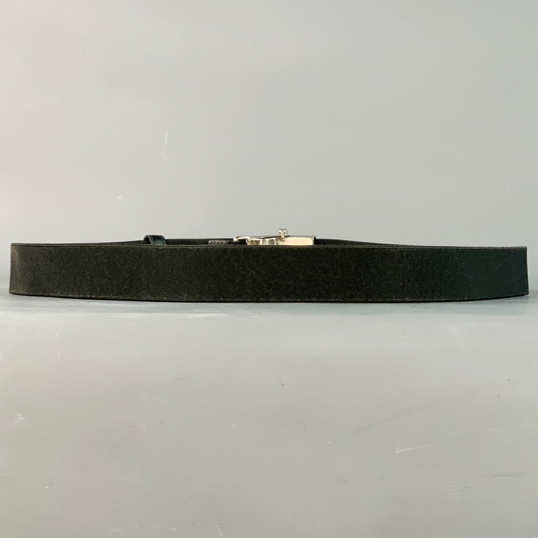 PRADA Size 38 Black Silver Logo Canvas Box Buckle Belt