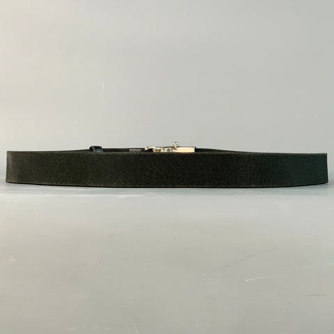 PRADA Size 38 Black Silver Logo Canvas Box Buckle Belt
