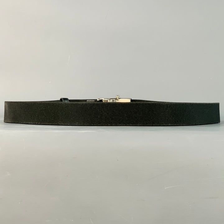 PRADA Size 38 Black Silver Logo Canvas Box Buckle Belt