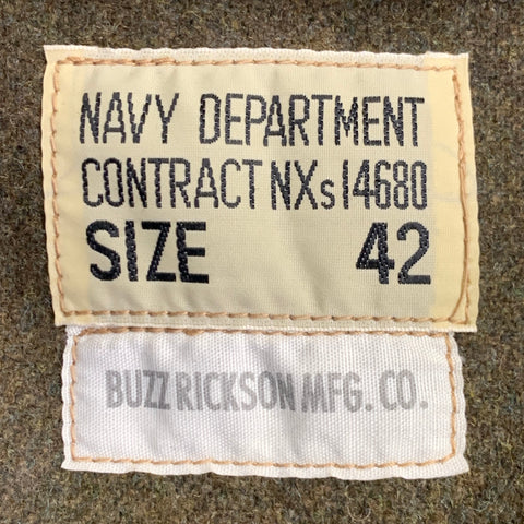 BUZZ RICKSON & CO. INC. Size 42 Green Khaki Cotton Clasp Military Coat