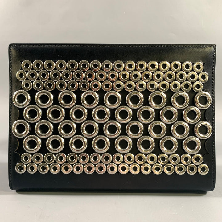 ALAIA Black Silver Grommets Leather Clutch Handbag