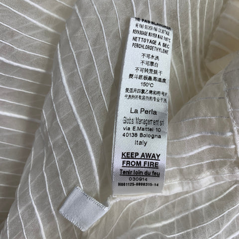 LA PERLA Size L Cream Stripe Cotton Silk Hidden Buttons Long Sleeve Shirt