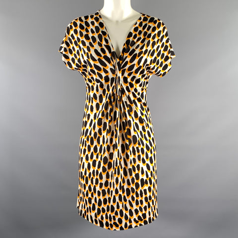 DIANE VON FURSTENBERG Size 2 Orange Black Silk Jersey Animal Print Pull On Dress