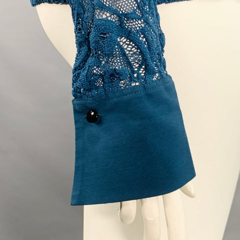 ANNE FONTAINE Size L Calisse Blue Polyamide Blend Lace French Cuff Blouse