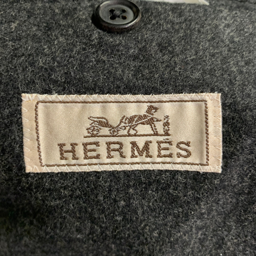 HERMES Size 42 Grey Heather Wool Lamb Leather Notch Lapel Sport Coat