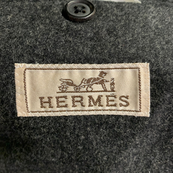 HERMES Size 42 Grey Heather Wool Lamb Leather Notch Lapel Sport Coat