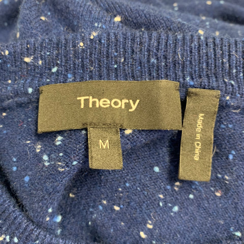 THEORY Size M -Valles- Navy White Cashmere Crew Neck Pullover