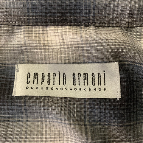 EMPORIO ARMANI Size S Grey Ombre Plaid Cotton Polyester Long Sleeve Shirt