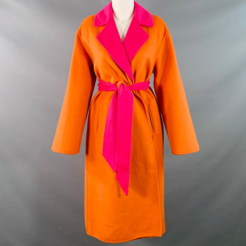 ALICE + OLIVIA Size XS Orange Pink Polyester Wool Reversible Belted Coat