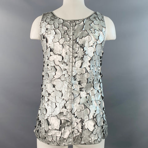 MARC JACOBS Size 0 Silver Grey Leather Floral Cut Out Sleeveless Dress Top