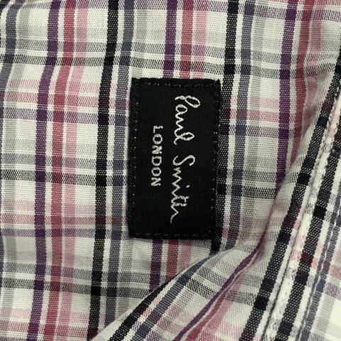 PAUL SMITH Size L White Black Burgundy Plaid Cotton Long Sleeve Shirt