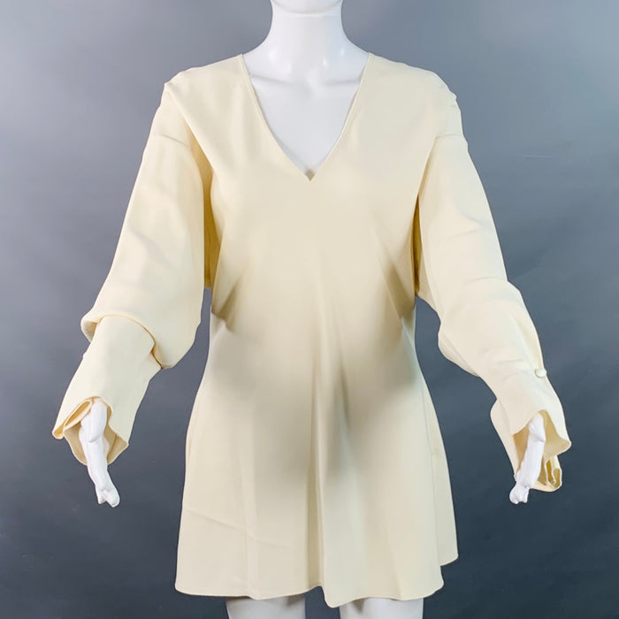 MARNI Size M Beige Viscose Blend Long Sleeve V-Neck Blouse