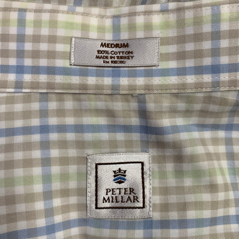 PETER MILLAR Size M Blue Taupe Green Checkered Cotton Long Sleeve Shirt