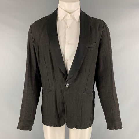 BARENA Taille 40 Manteau de sport à col châle en mélange de lin uni noir