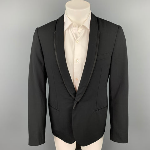 LANVIN Size 40 Black Wool / Lycra Shawl Lapel Tuxedo Sport Coat