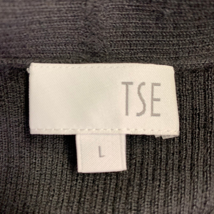 TSE Size L Grey Slate Cashmere Rib Knit Open Front Cardigan Dress Set