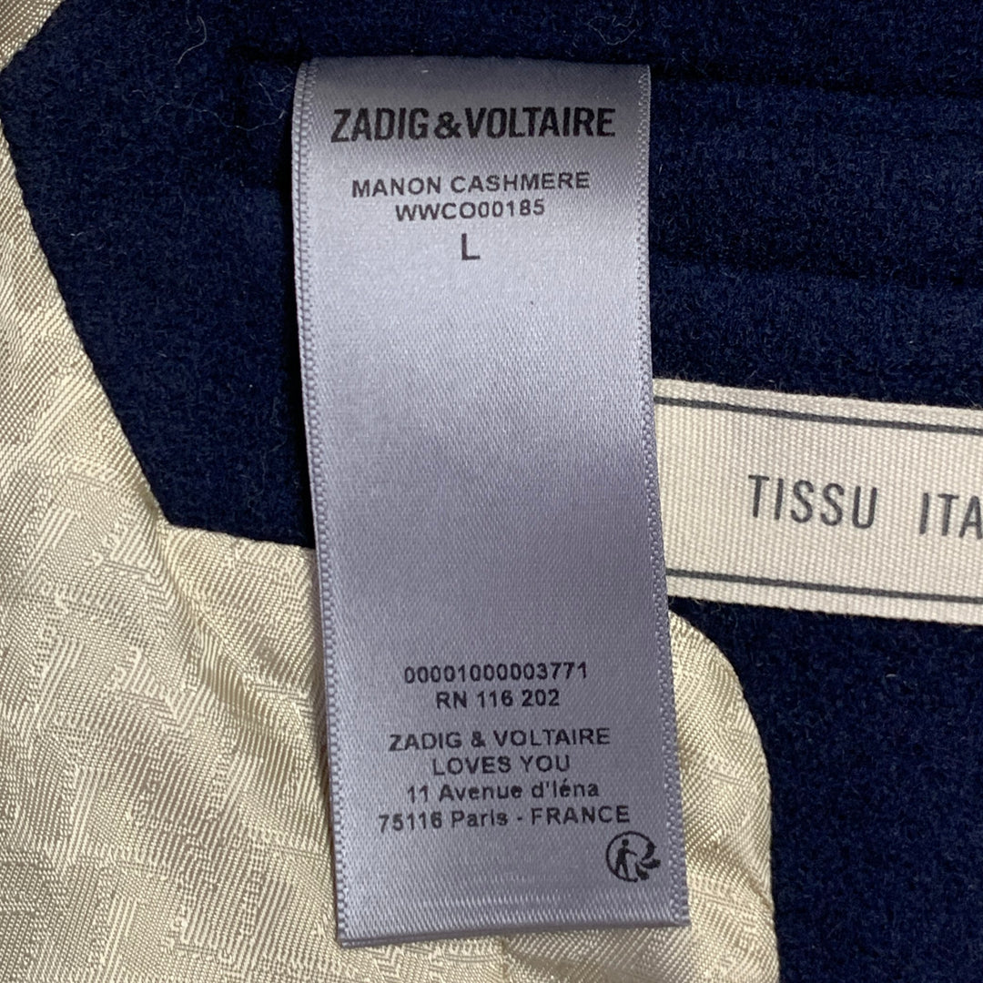 ZADIG & VOLTAIRE Size L Manon Navy Pink Wool Cashmere Blend Fur Collar Notch Lapel Coat