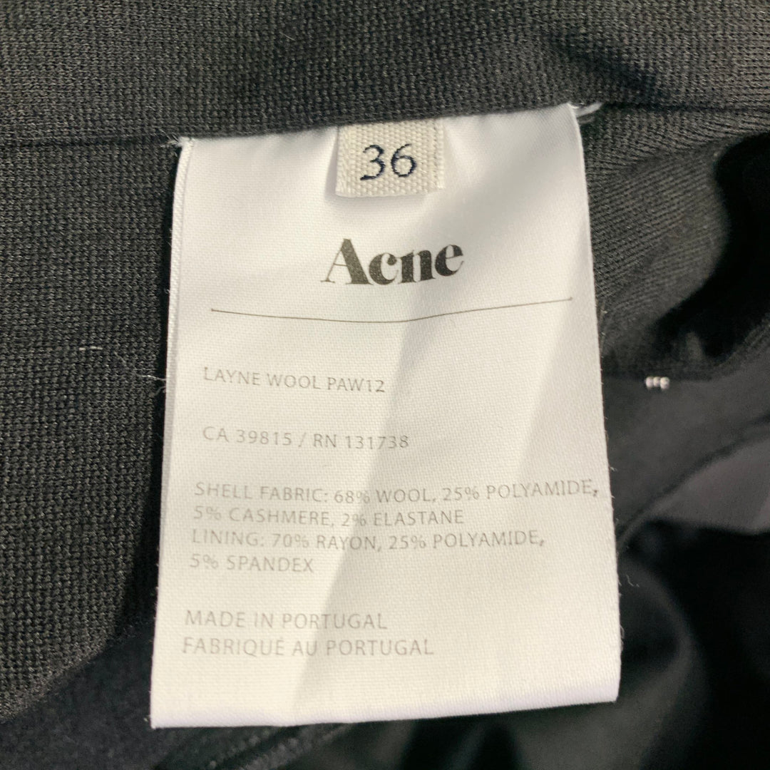 ACNE Size 0 Black Wool Blend Ruched Strapless Knee Length Dress