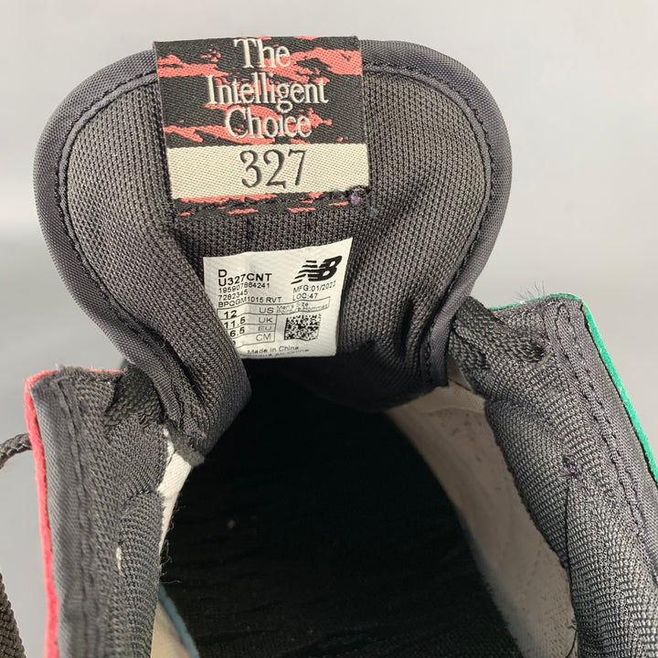 NEW BALANCE 327 Size 12 Black Cream & Pink Logo Canvas Runner Sneakers