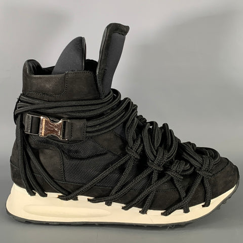 DSQUARED2 Size 11 Black White Mesh Lace Up  Belt Sneakers