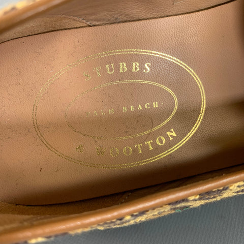 STUBBS & WOOTTON Size 9.5 Brown Gold Embroidery Lounge Loafers