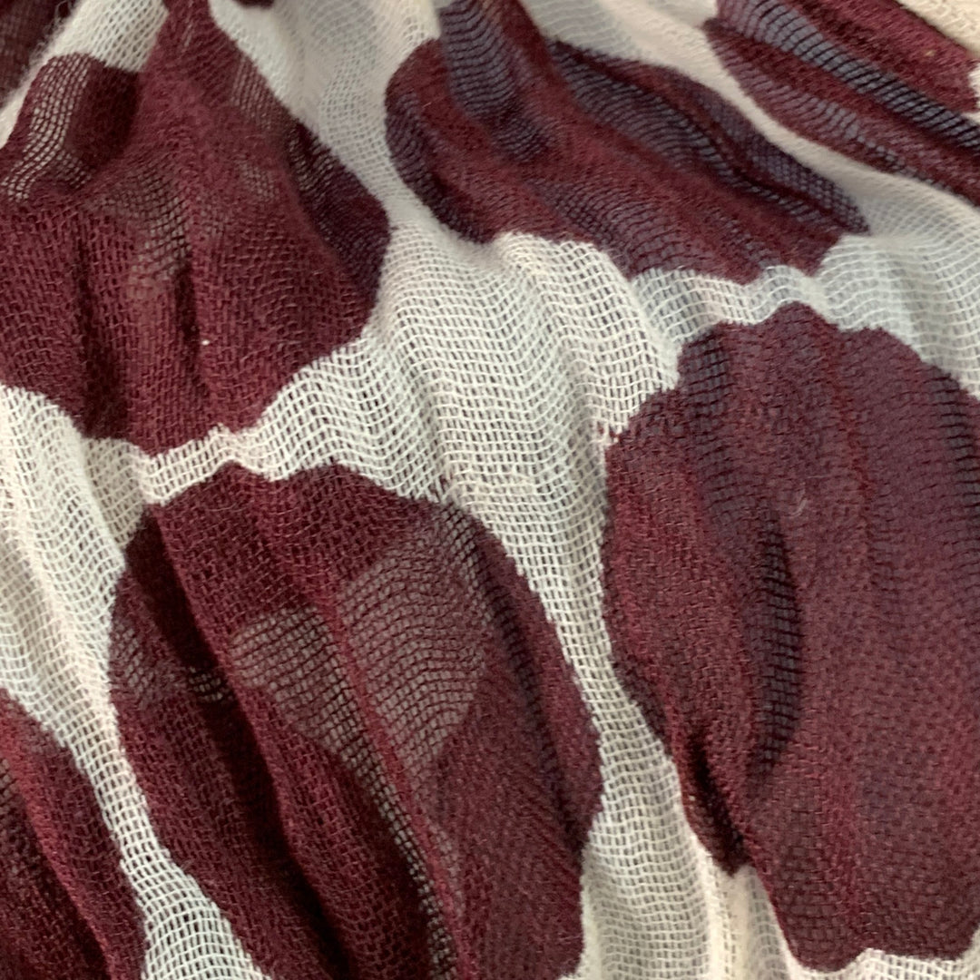 BURBERRY White Burgundy Polka Dot Cotton Fringe Scarf