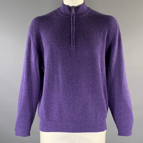 WILKES BASHFORD Size XL Purple Olive Knit Cashmere 1/4 Zip Sweater