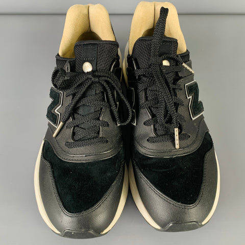 NEW BALANCE Size 8 Black White Saffiano Leather Suede Athletic Sneakers