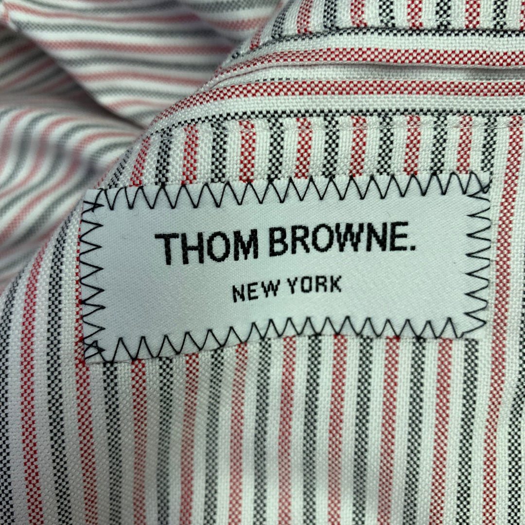 THOM BROWNE Size XL Grey White Mixed Materials Wool Varsity Jacket