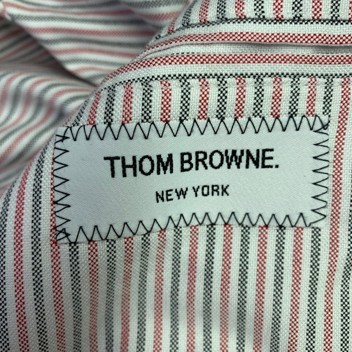 THOM BROWNE Size XL Grey White Mixed Materials Wool Varsity Jacket