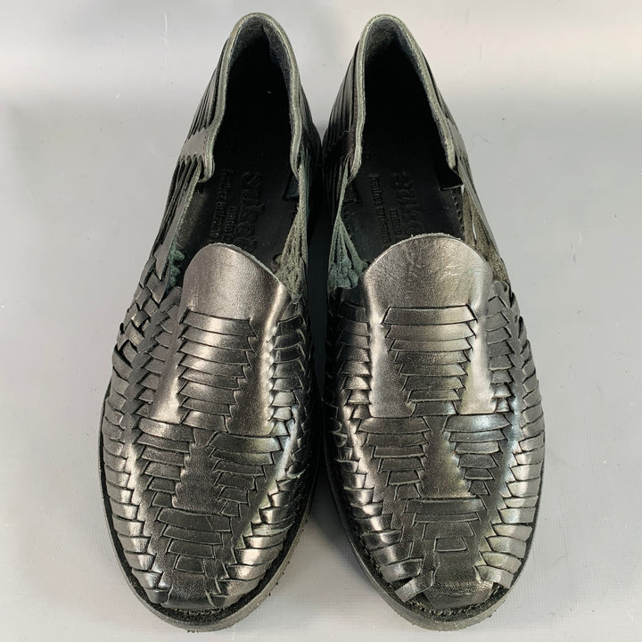 YUKETEN Size 9 Alejandro Black Woven Leather Huarache Loafers