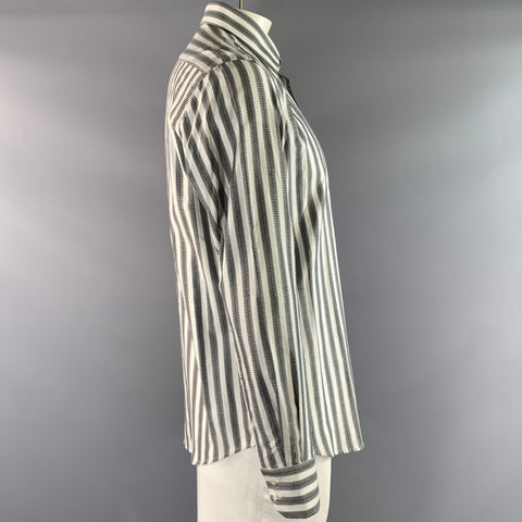 ROBERT GRAHAM Size L White Grey Stripe Cotton Button Up Long Sleeve Shirt