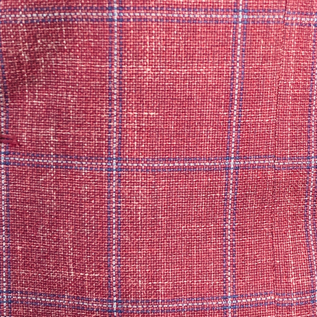 SARTORIO Size 44 Regular Burgundy Windowpane Wool Linen Silk Sport Coat