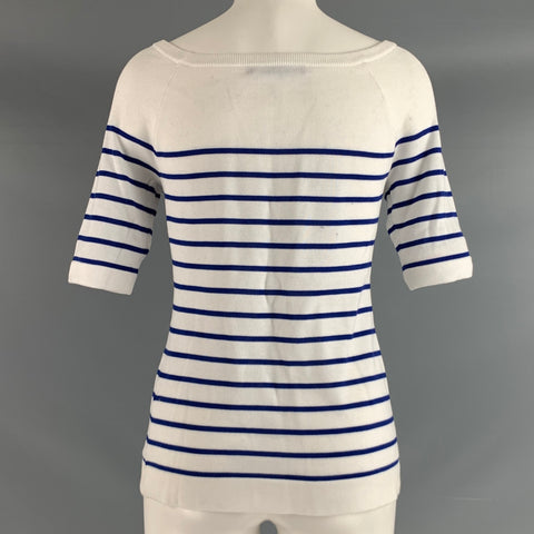RALPH LAUREN Taille M Blanc Marine Stripe Boat Neck Casual Top
