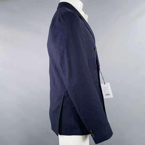 PAUL SMITH Size 40 Navy Wool Linen Peak Lapel Sport Coat