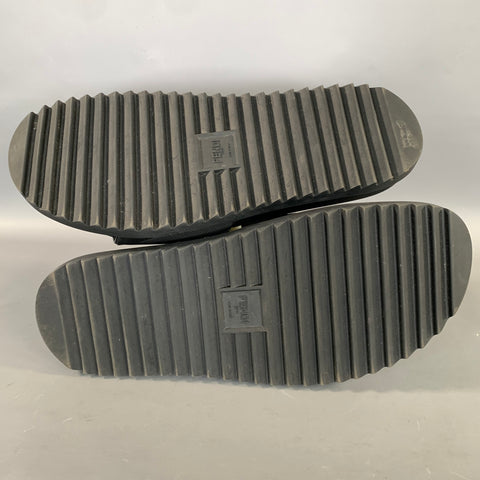 FENDI Size 12 Black Monogram Rubber Slide Sandals