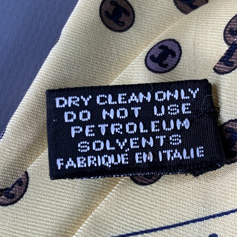 CHANEL Yellow Brown CC Monogram Logo Silk Tie