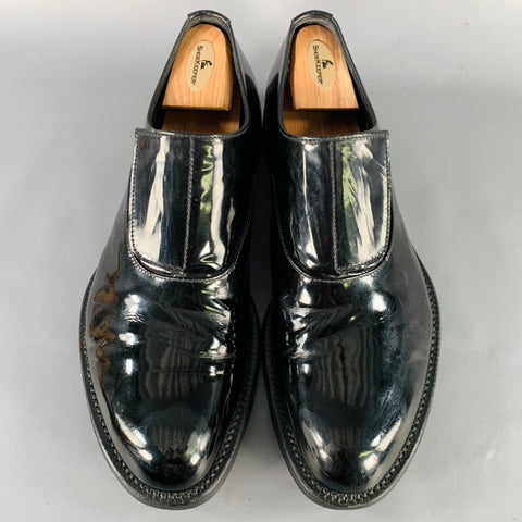 PRADA Size 10 Black Patent Leather Hook Loop Loafers
