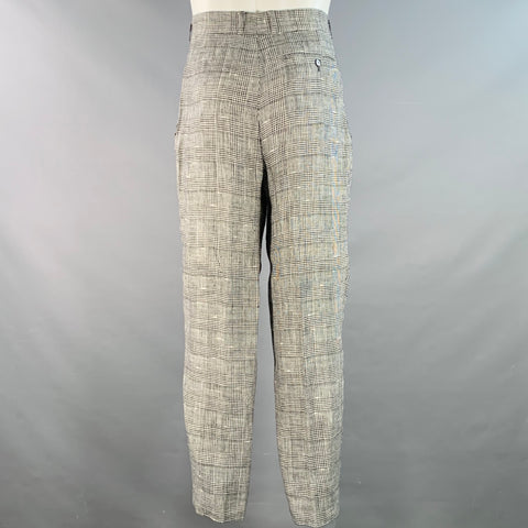 GIANNI VERSACE Vintage Size 36 Black White Glenplaid Linen Cotton Oversized Pleated Suit