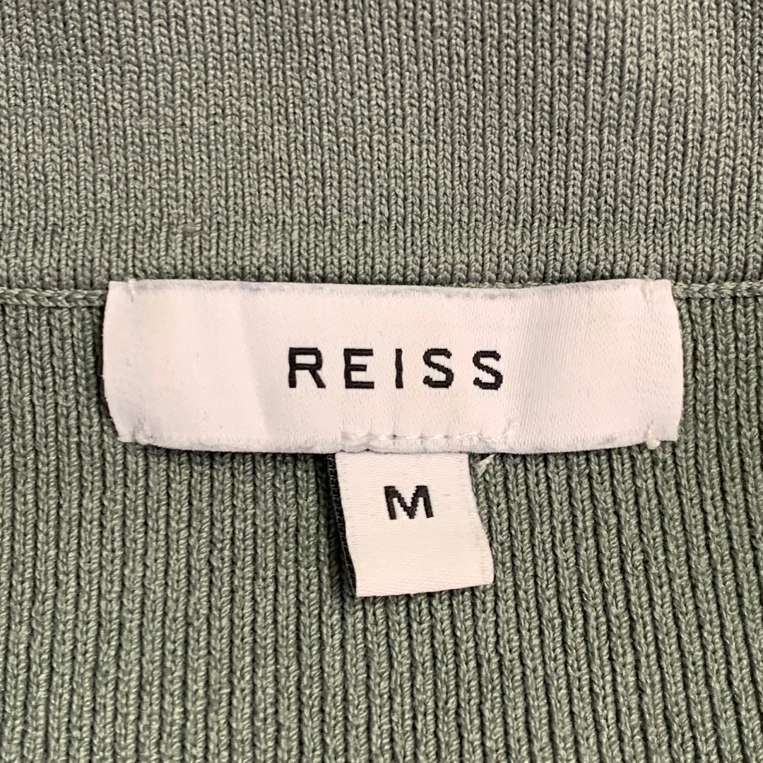 REISS Size M Stetson Green White Contrast Trim Viscose Blend Zip Up Polo