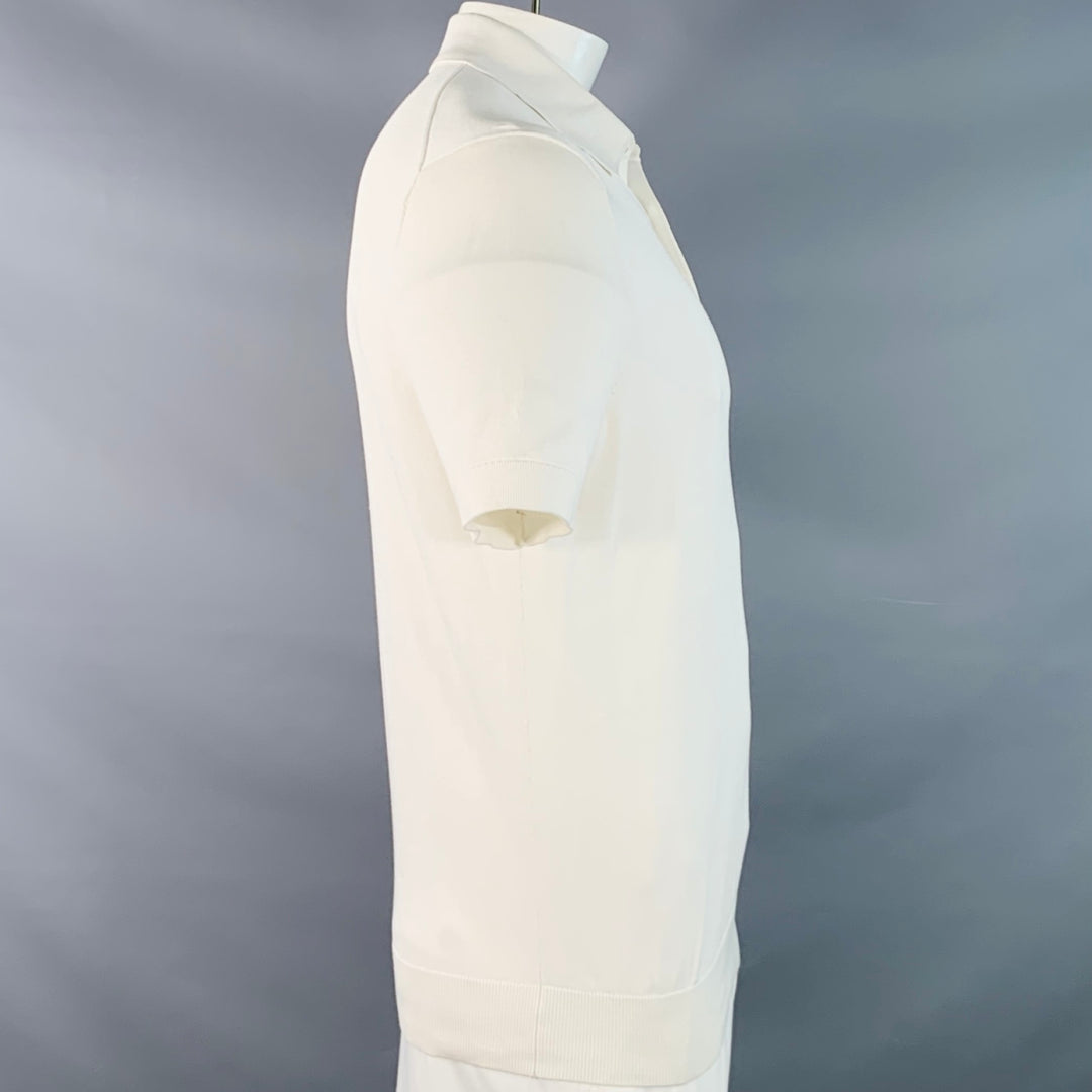 SUITSUPPLY Size L White Cotton Silk Short Sleeve Half Placket Polo