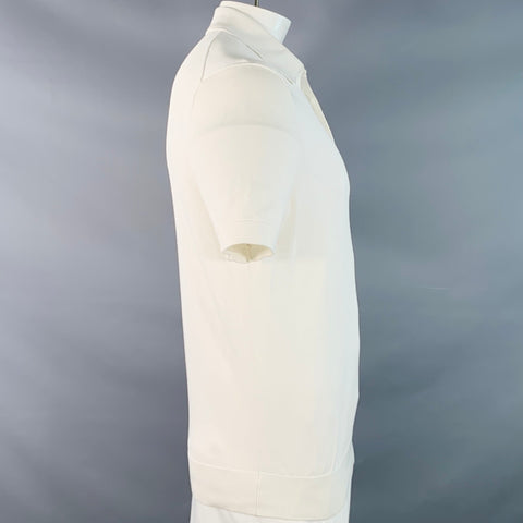 SUITSUPPLY Size L White Cotton Silk Short Sleeve Half Placket Polo