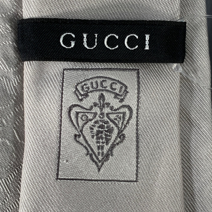 GUCCI Grey Silver Horsebit Stripe Silk Skinny Tie