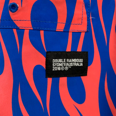 DOUBLE RAINBOUU Size L Orange Blue Flames Polyester Drawstring Swim Trunks