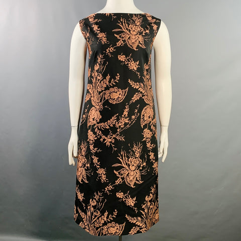 DRIES VAN NOTEN Size 10 Black Pink Polyester Blend Floral Jacquard Cocktail Dress