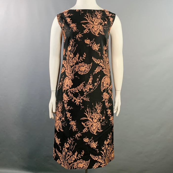 DRIES VAN NOTEN Size 10 Black Pink Polyester Blend Floral Jacquard Cocktail Dress